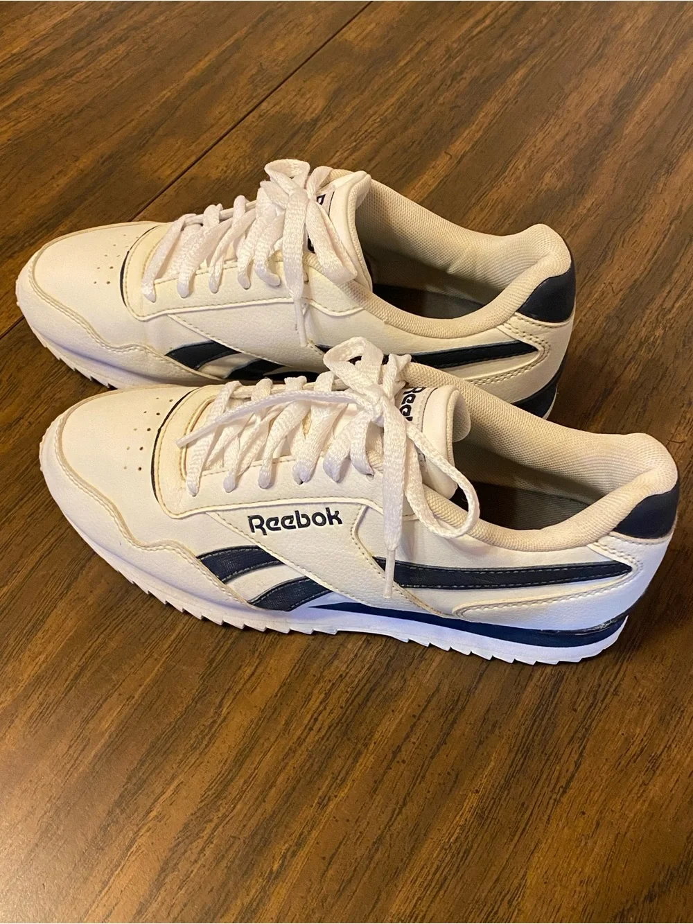 Reebok Women’s Ortholite White Athletic Sneakers with Navy Accents